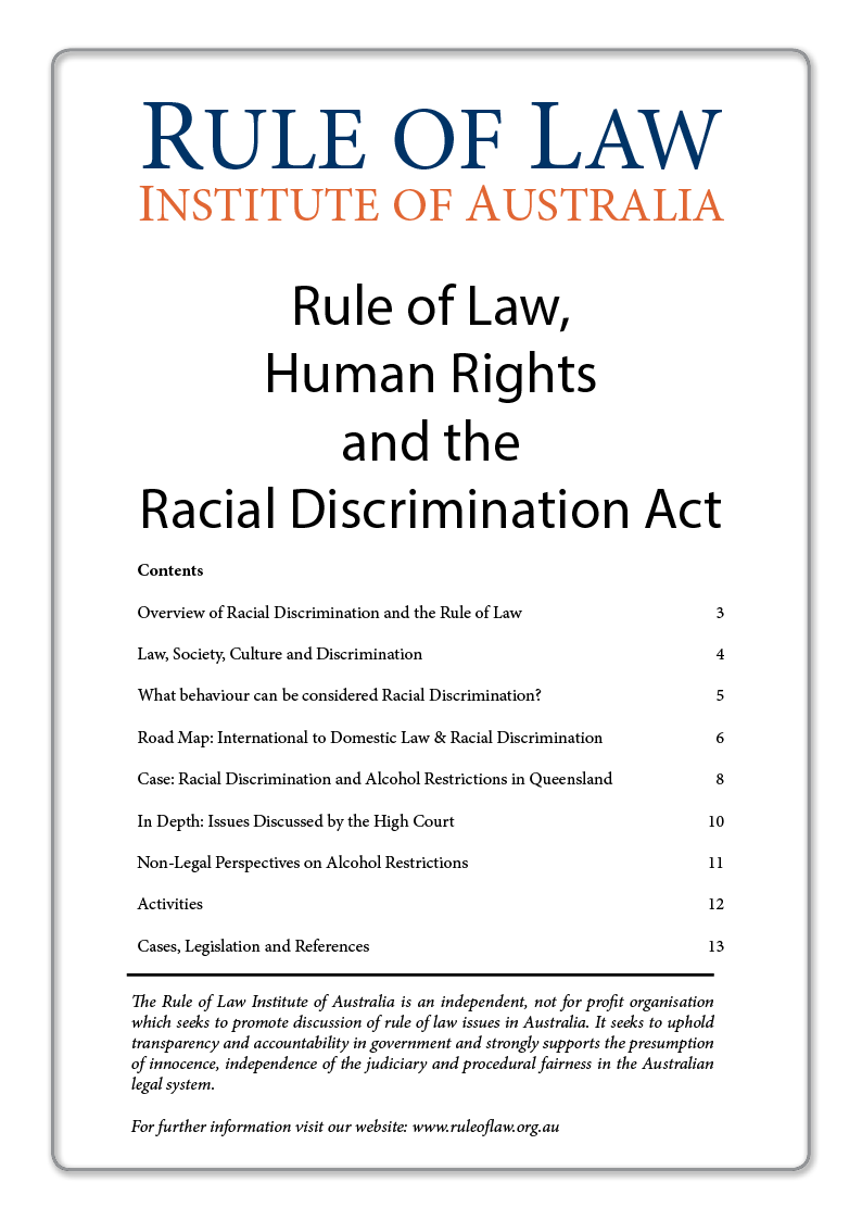 Image_Rule of Law Institute_Booklet _Rule of Law, Human Rights, and the Racial Discrimination Act QLD